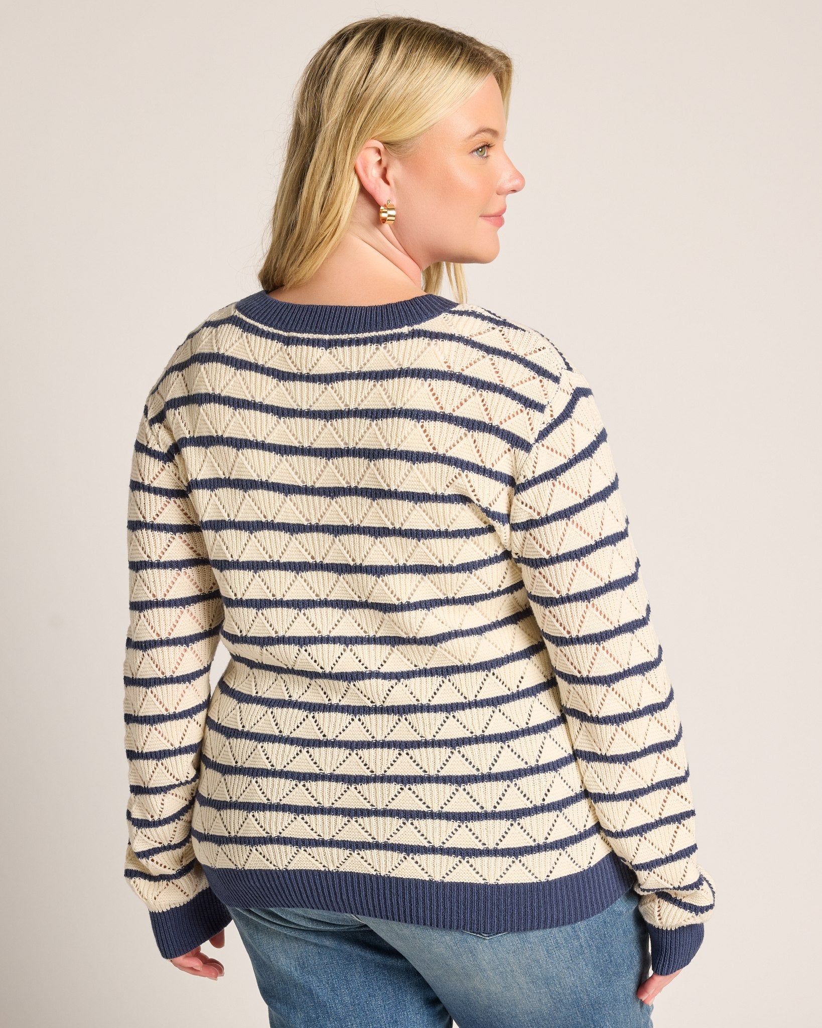 Off White Navy Stripe $|& Thread & Supply Gemma Sweater - SOF Back