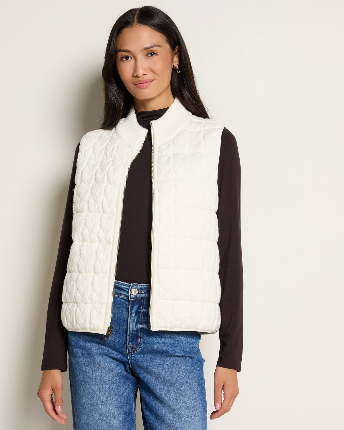 Cream $|& Liverpool Reversible Quilted Sweater Vest - SOF Front
