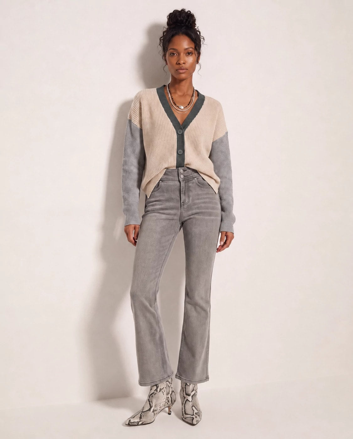 Cream $|& SEAS Brie Colorblocked Cardigan - VOF Front