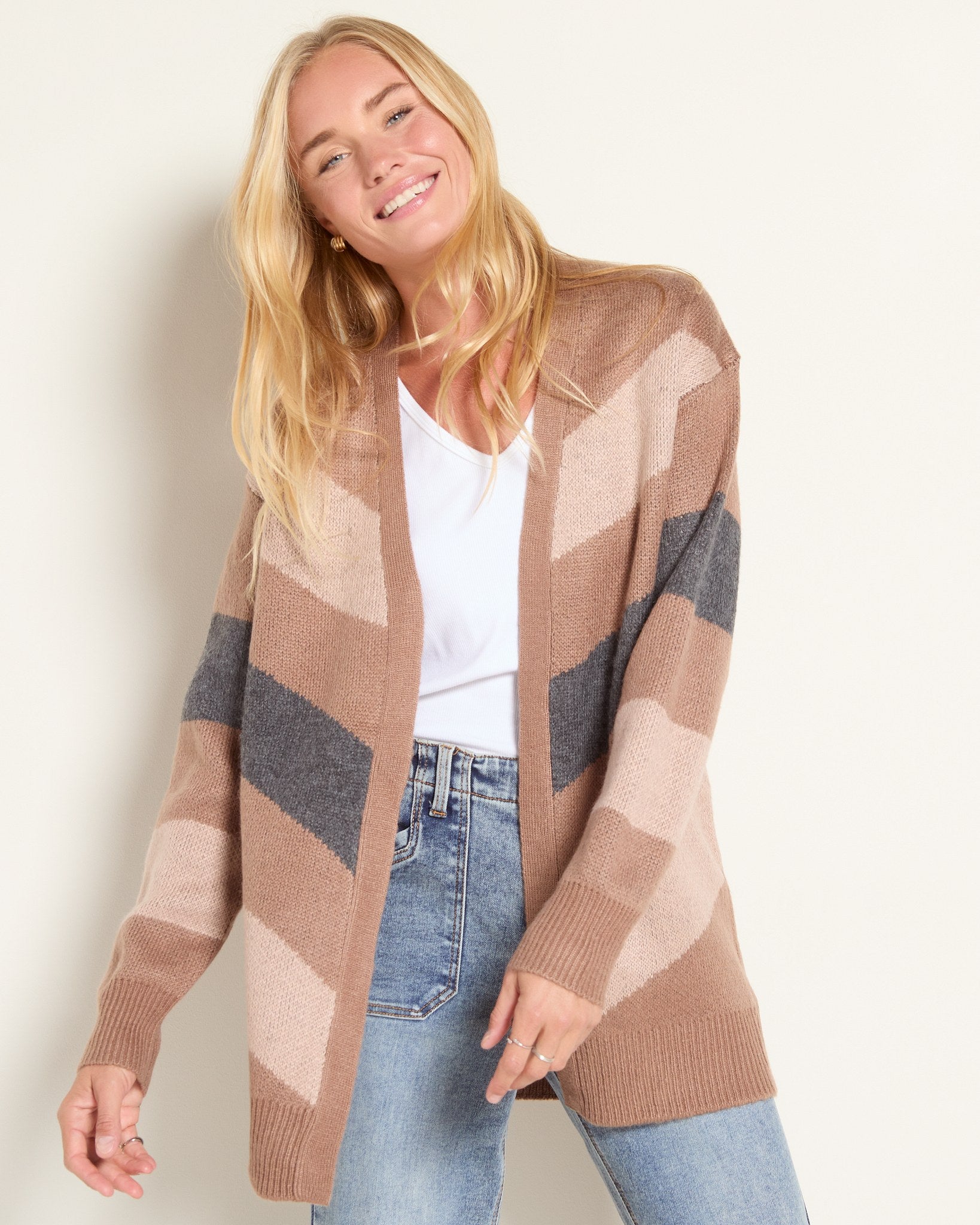 Fawn Stripe $|& Herizon Onward Stripe Cardigan - SOF Front