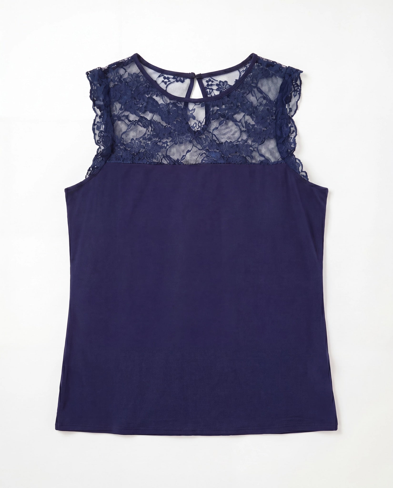 Navy $|& Loveappella Mesh Dot Front Top - Hanger Detail