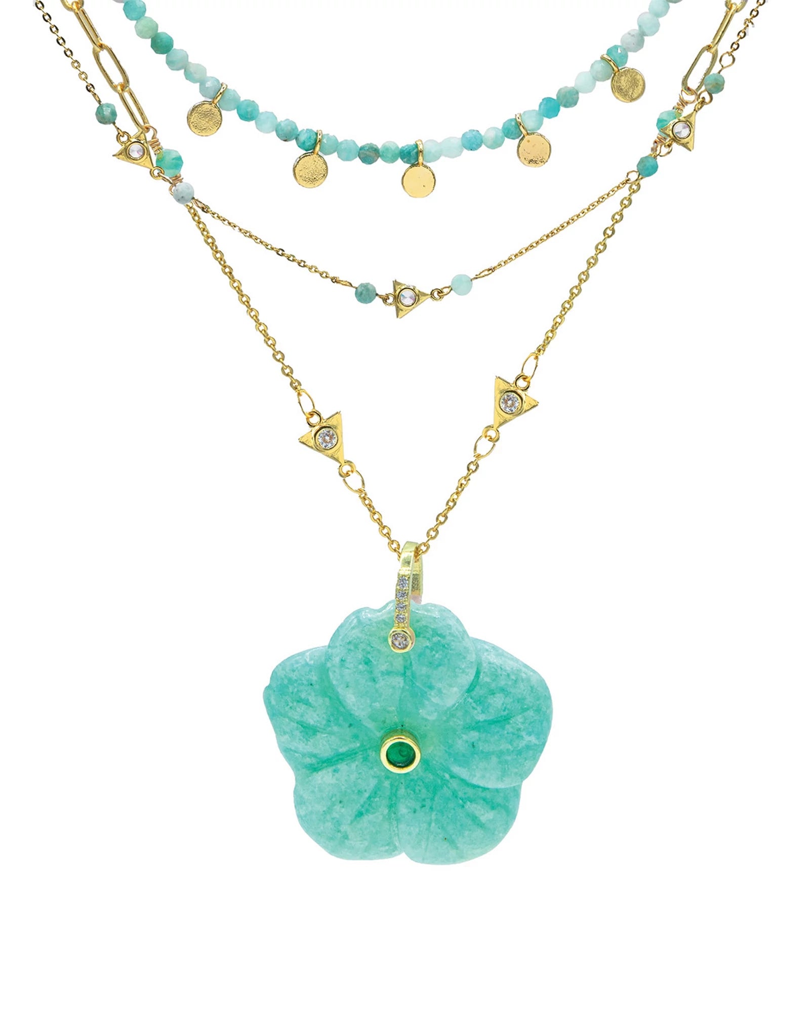 Amazonite $|& La Meno 3 Piece Teal Aura Necklace - VOF Detail