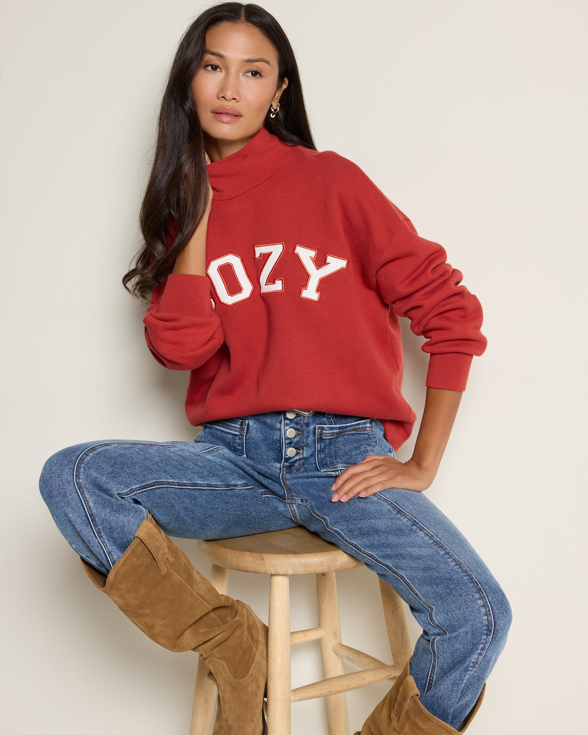 Ember $|& SEAS Becca Mock Neck Graphic Pullover - VOF Front