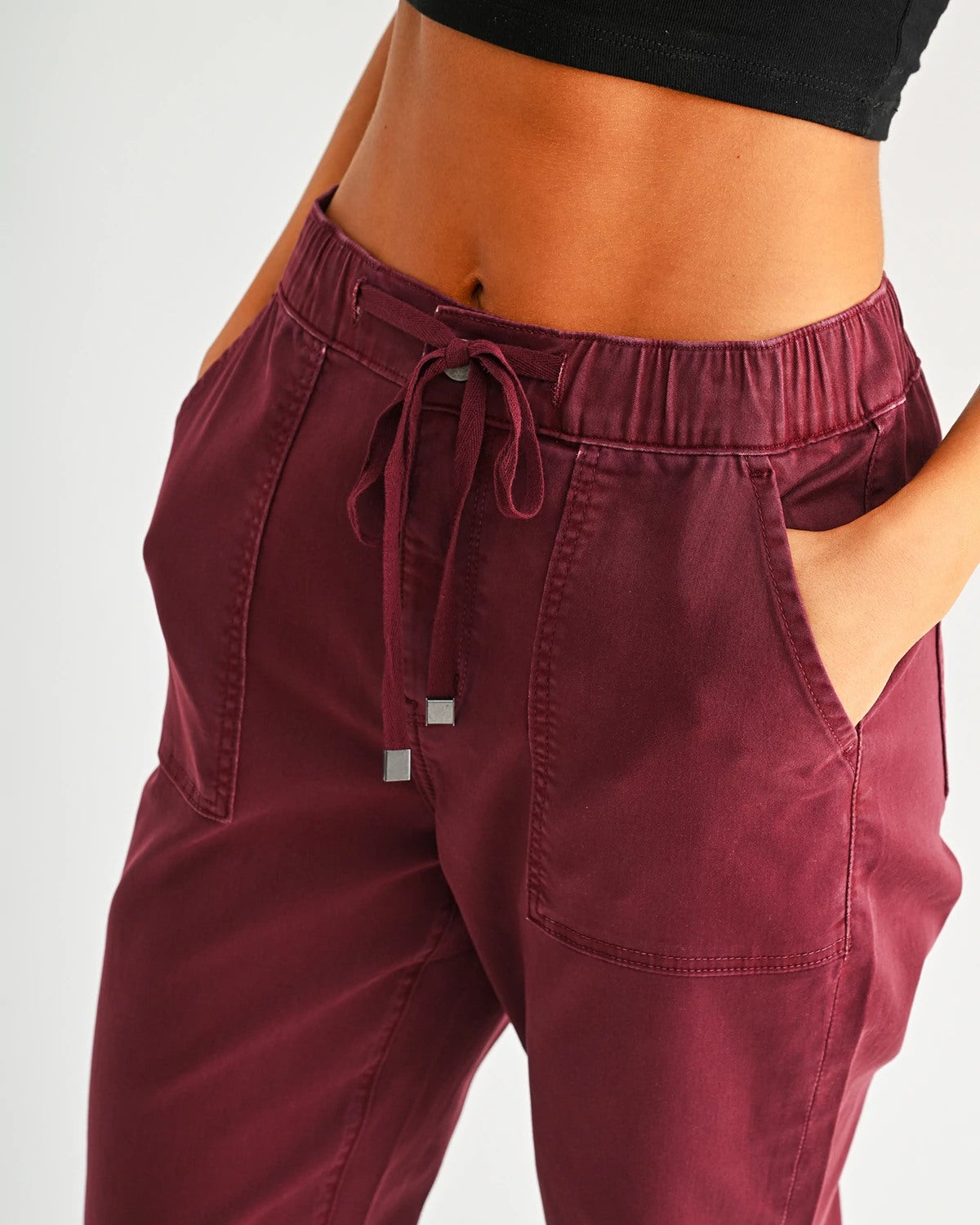 Wine $|& Mica Denim High Rise Jogger - Hanger Back