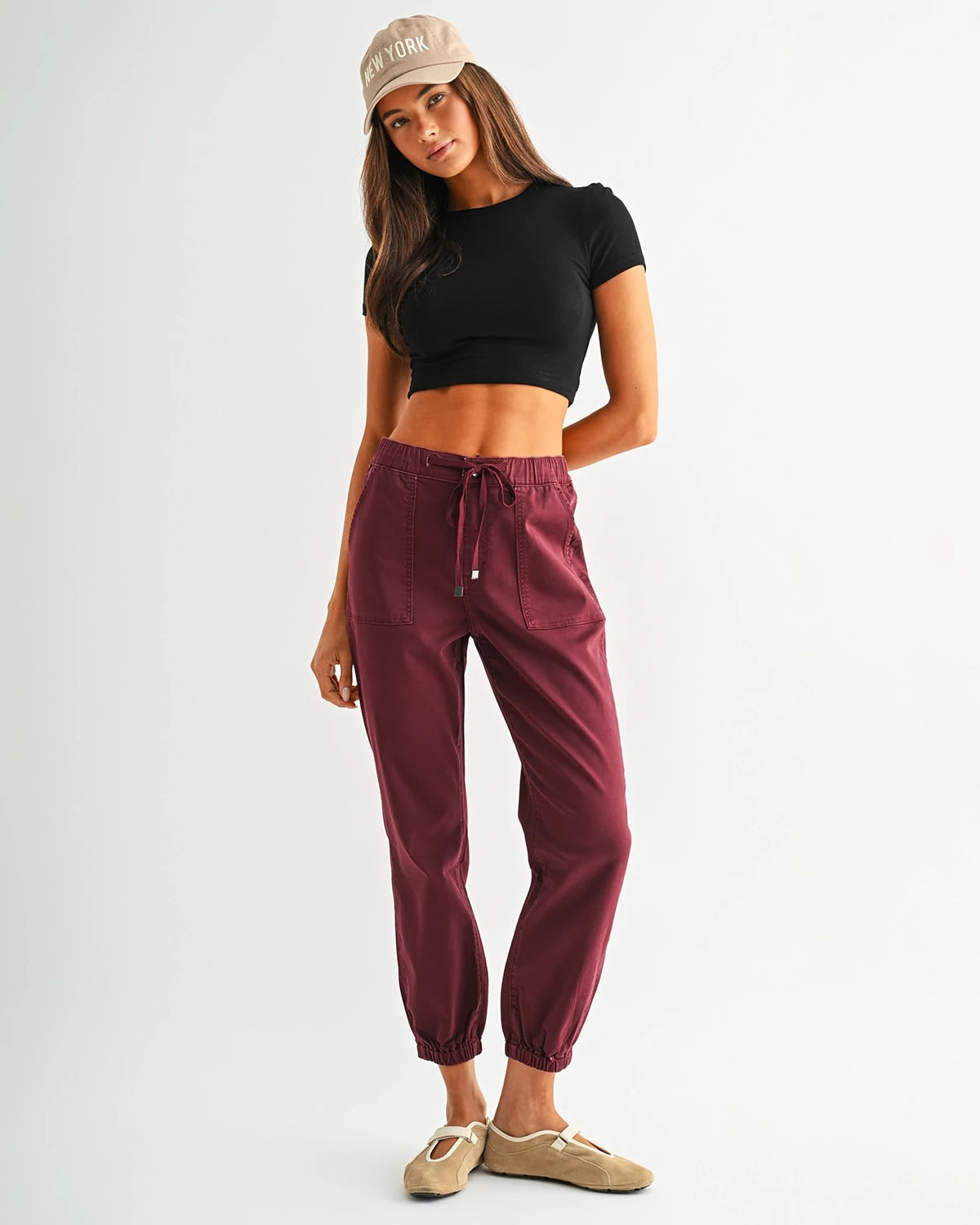 Wine $|& Mica Denim High Rise Jogger - VOF Detail