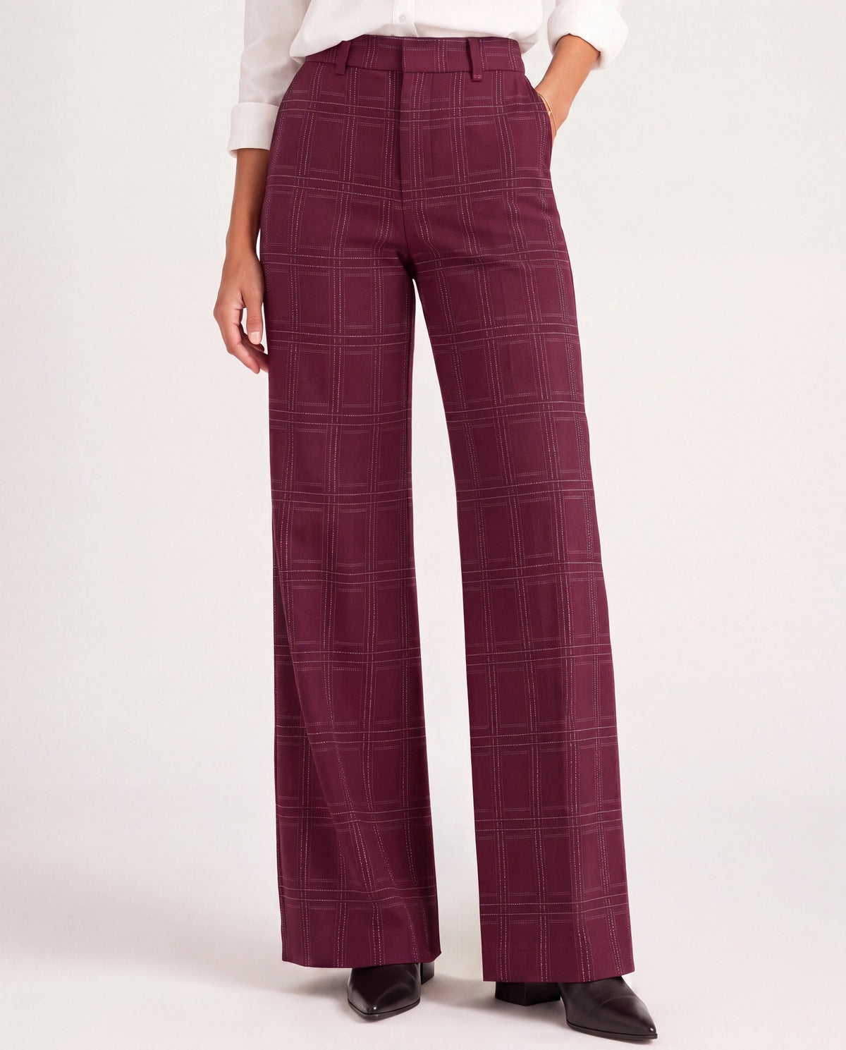 Burgundy/Multi Windowpane $|& Liverpool Kelsey Wide Leg Trouser - VOF Detail