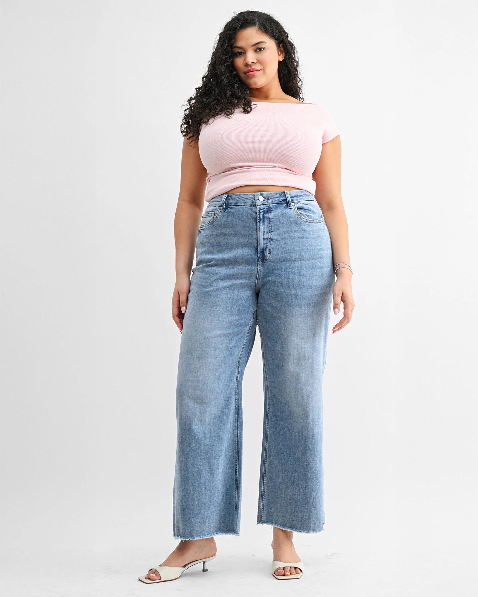 Ciel Blue $|& Mica Denim Super Soft High Rise Wide Leg Jeans - VOF Detail