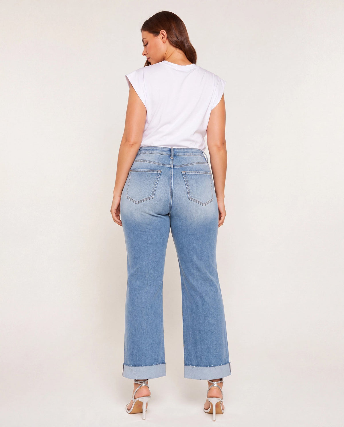Queen Blue $|& Mica Denim High Rise Cuffed Straight Leg Jeans - Hanger Side