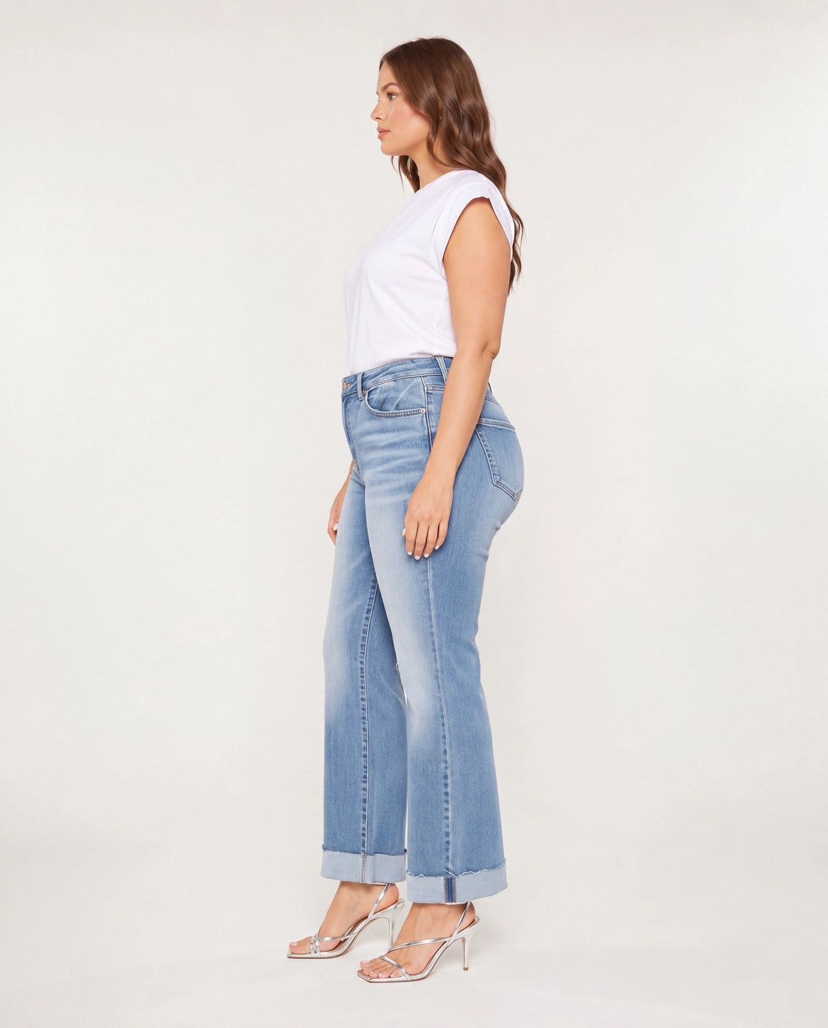 Queen Blue $|& Mica Denim High Rise Cuffed Straight Leg Jeans - Hanger Front