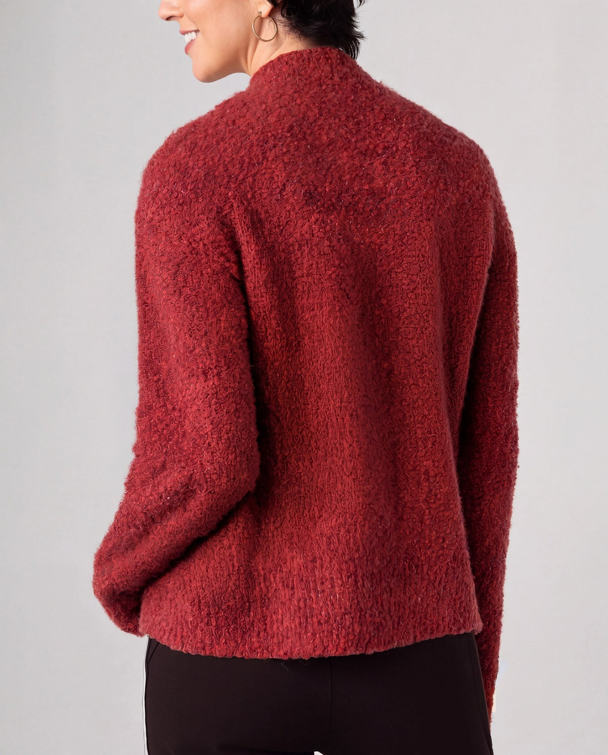 Rust Multi $|& Liverpool Long Sleeve Mock Neck Sweater with Buttons - Hanger Side