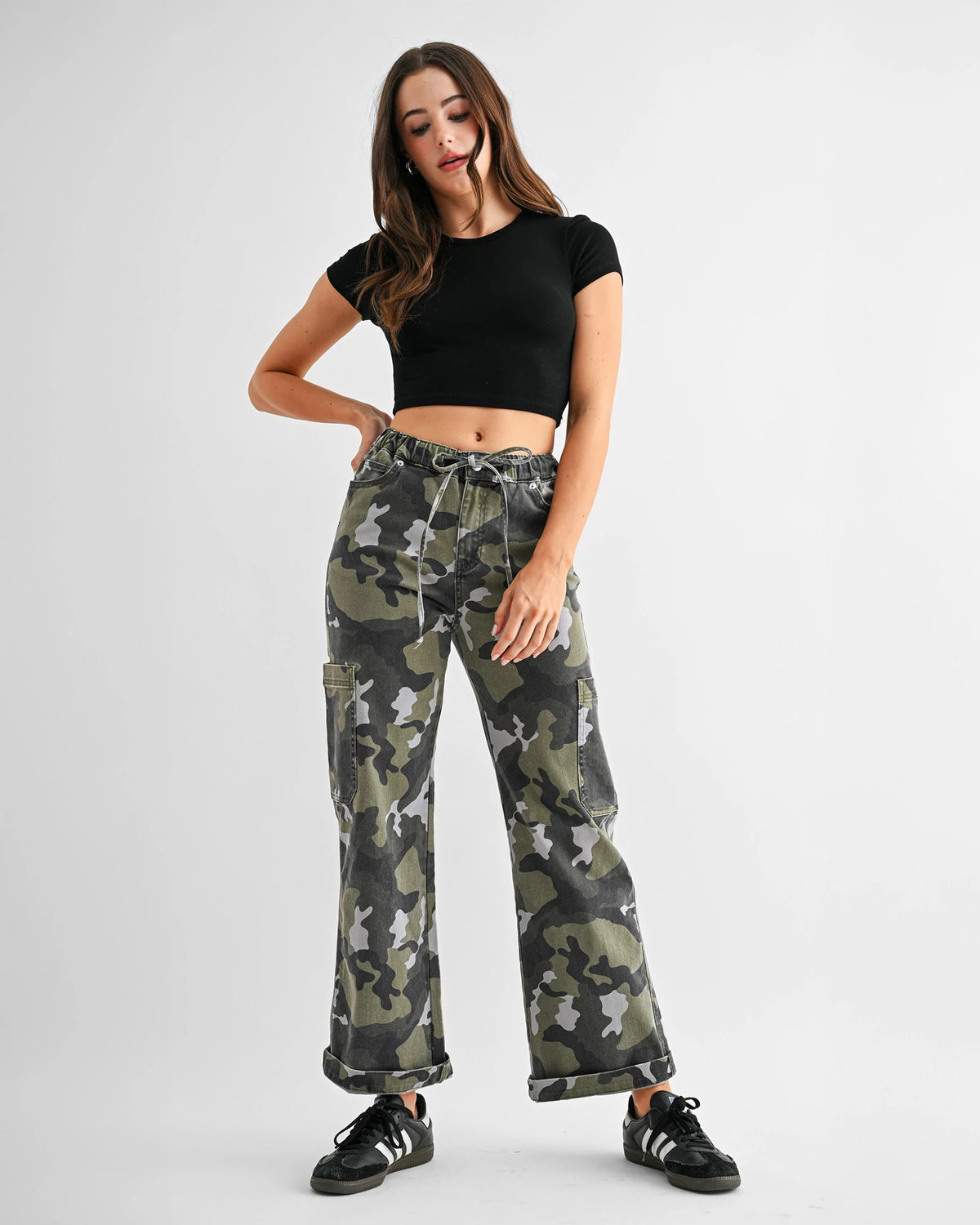Camo $|& Mica Denim High Rise Wide Leg Pant with Drawstring - VOF Detail