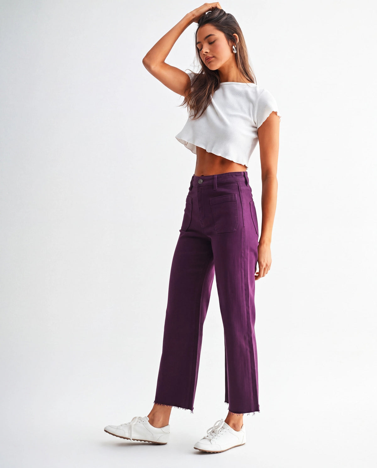 Plum $|& Mica Denim High Rise Wide Leg Cropped Pant - Hanger Front