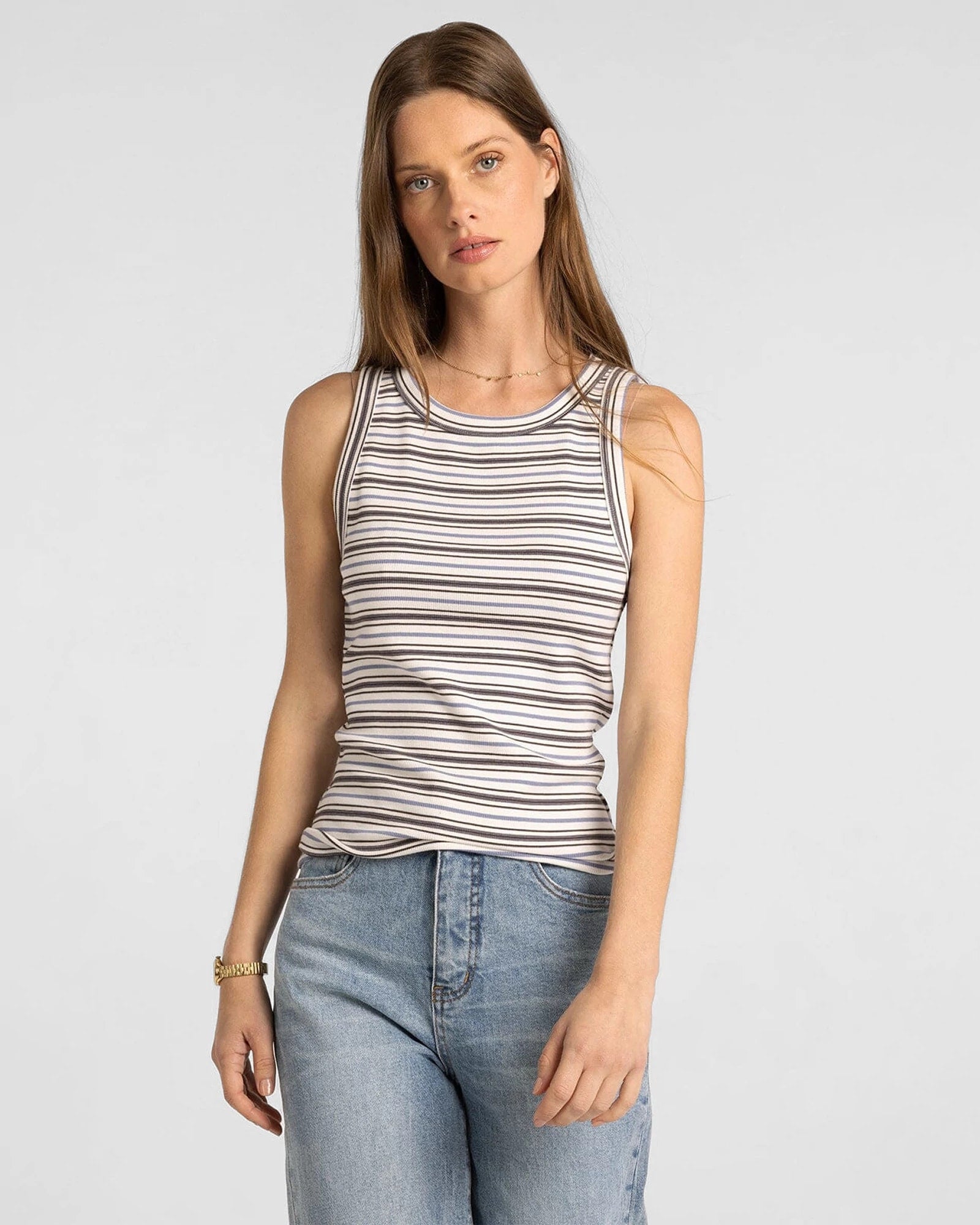 White Multi Stripe $|& Thread & Supply Edlin Stripe Tank - VOF Detail