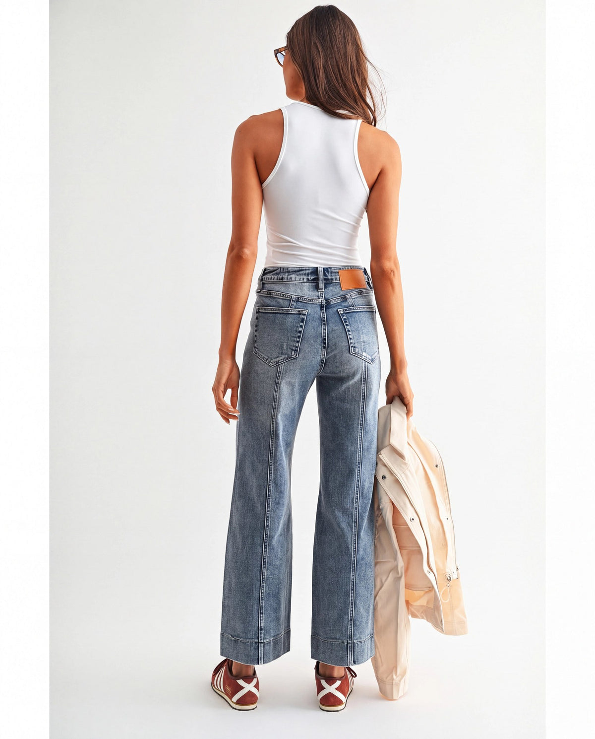 Regent Blue $|& Mica Denim High Rise Wide Leg Jeans Seaming - Hanger Side