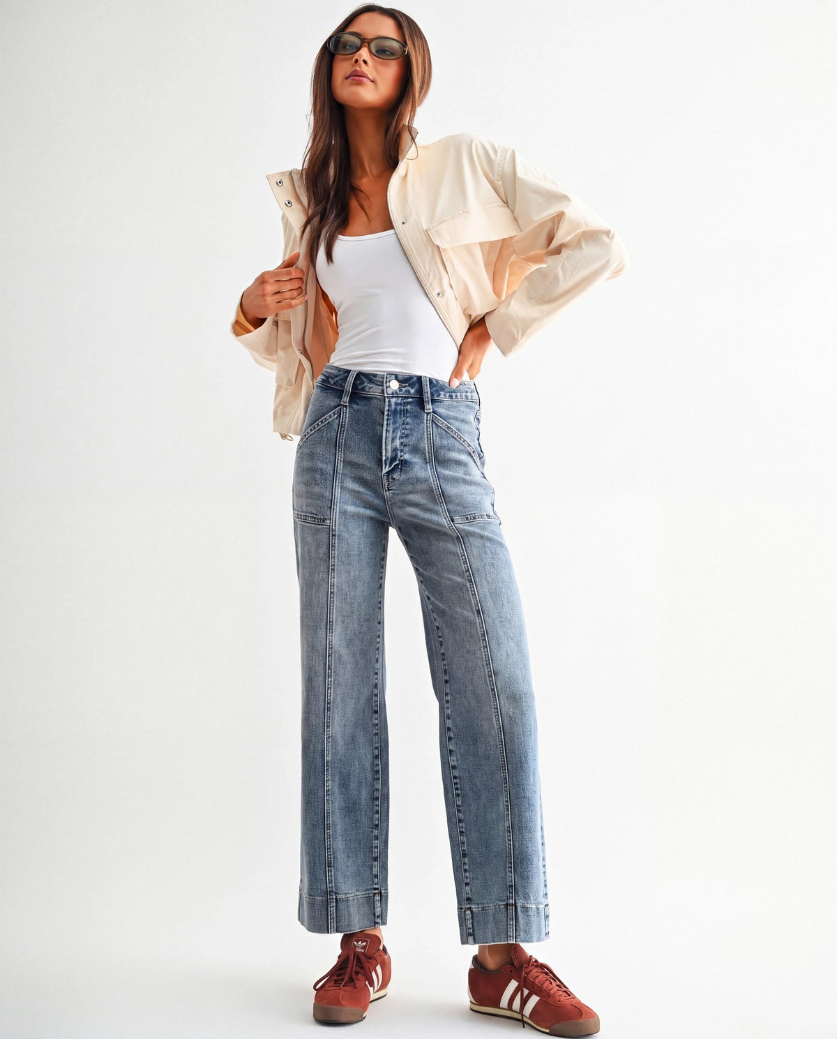 Regent Blue $|& Mica Denim High Rise Wide Leg Jeans Seaming - VOF Detail