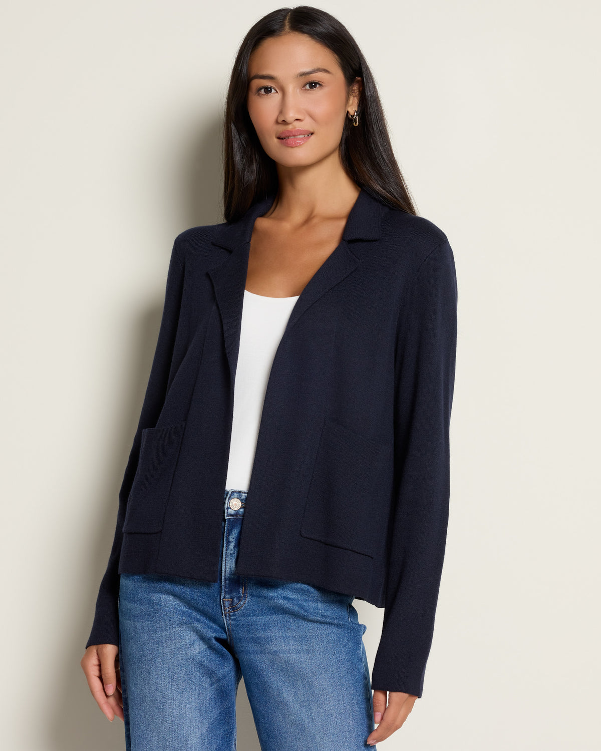 Navy $|& Thread & Supply Naomi Ultra Soft Sweater Jacket - SOF Front