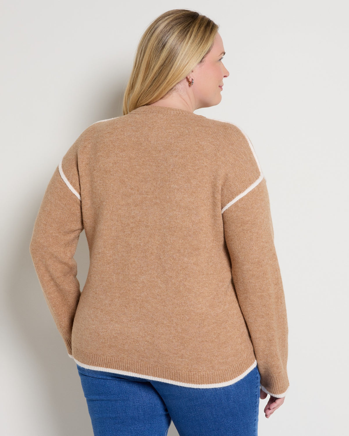 Heather Camel Cream $|& Liverpool Crewneck Sweater with Tulip Hem - SOF Back