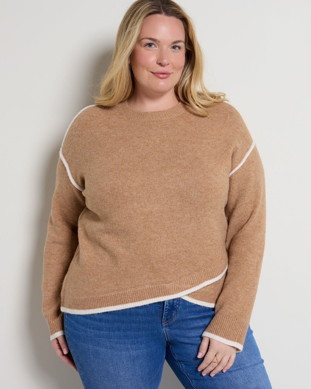 Heather Camel Cream $|& Liverpool Crewneck Sweater with Tulip Hem - SOF Front