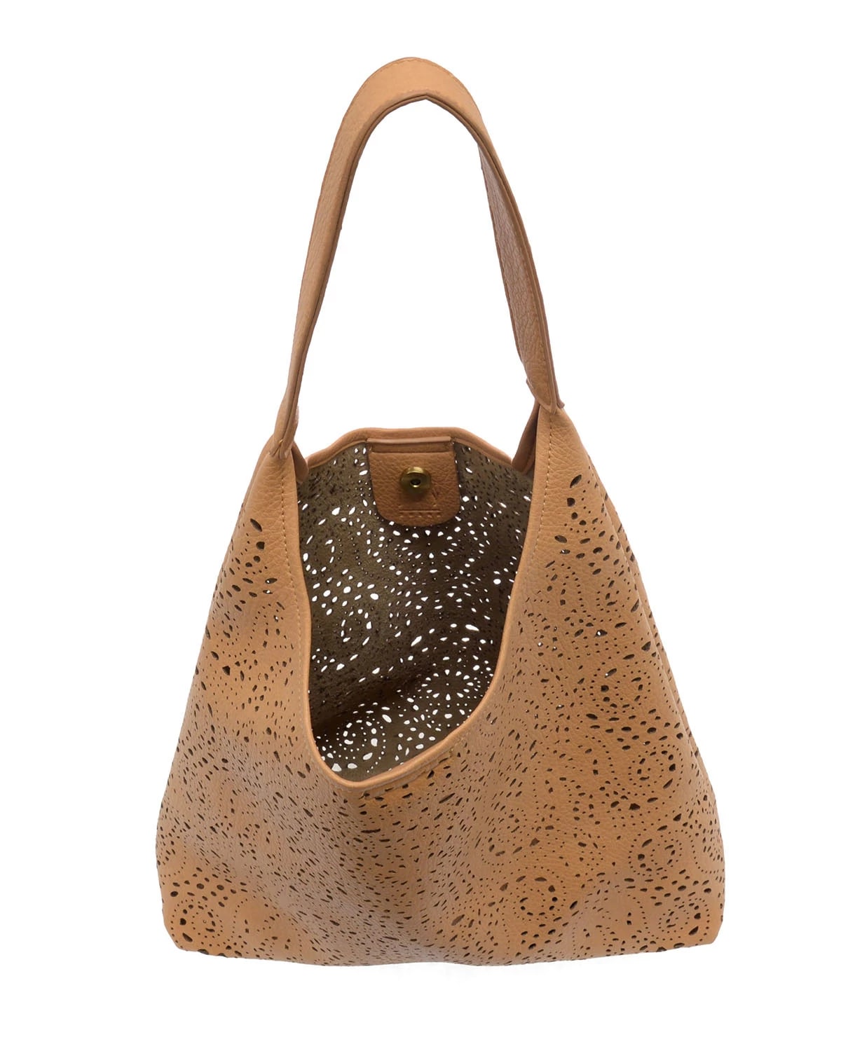 Tan $|& Joy Susan Laser Cut Eyelet Hobo - Hanger Back