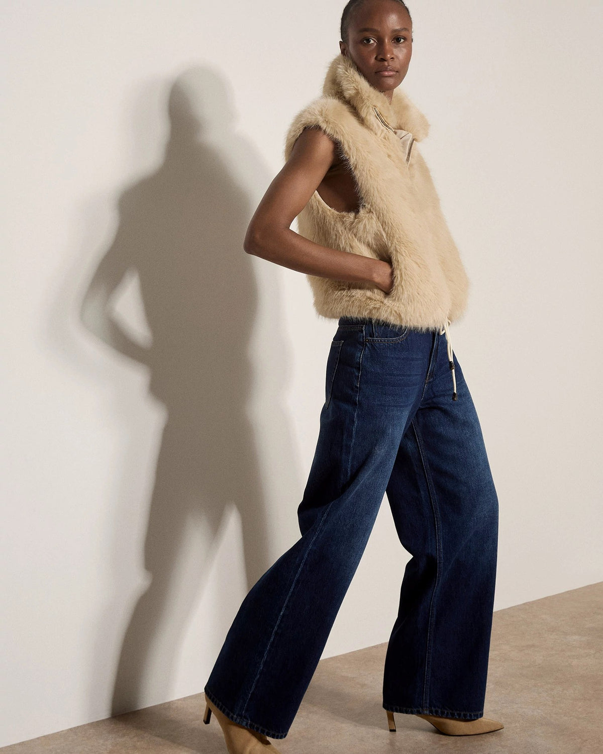 Stone $|& Apricot Faux Fur Vest - Hanger Front