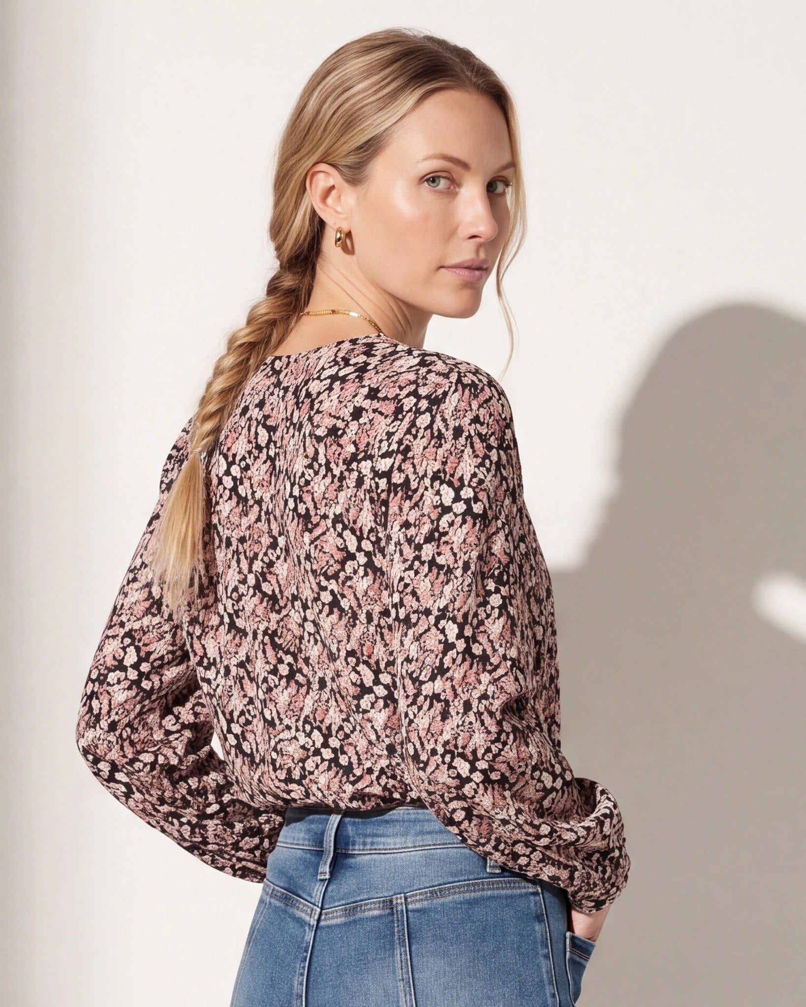 Black Floral $|& SEAS Sonia Button Up Shirt - SOF Back