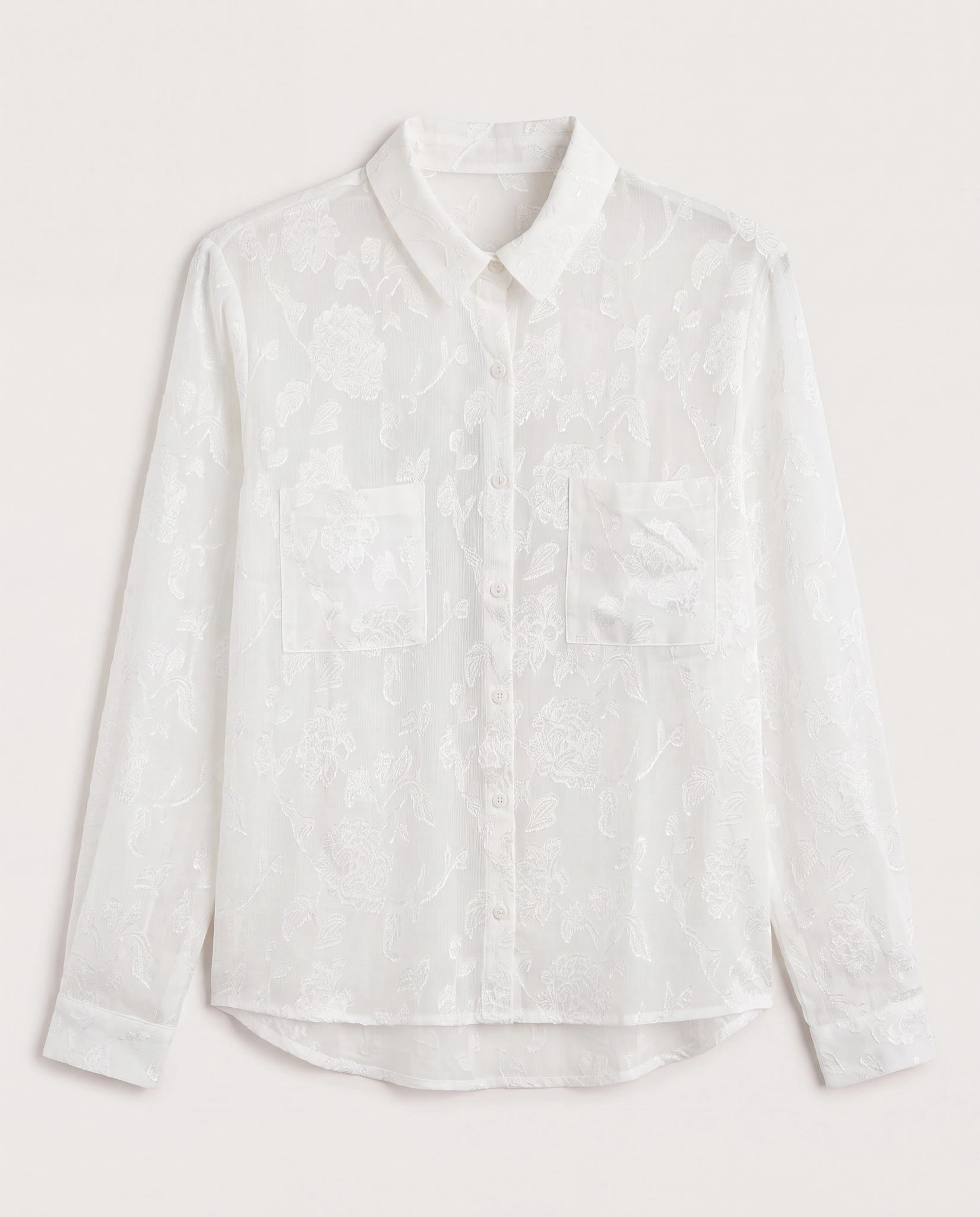 White Floral $|& West Kei Floral Jacquard Woven Long Sleeve Blouse - Hanger Detail