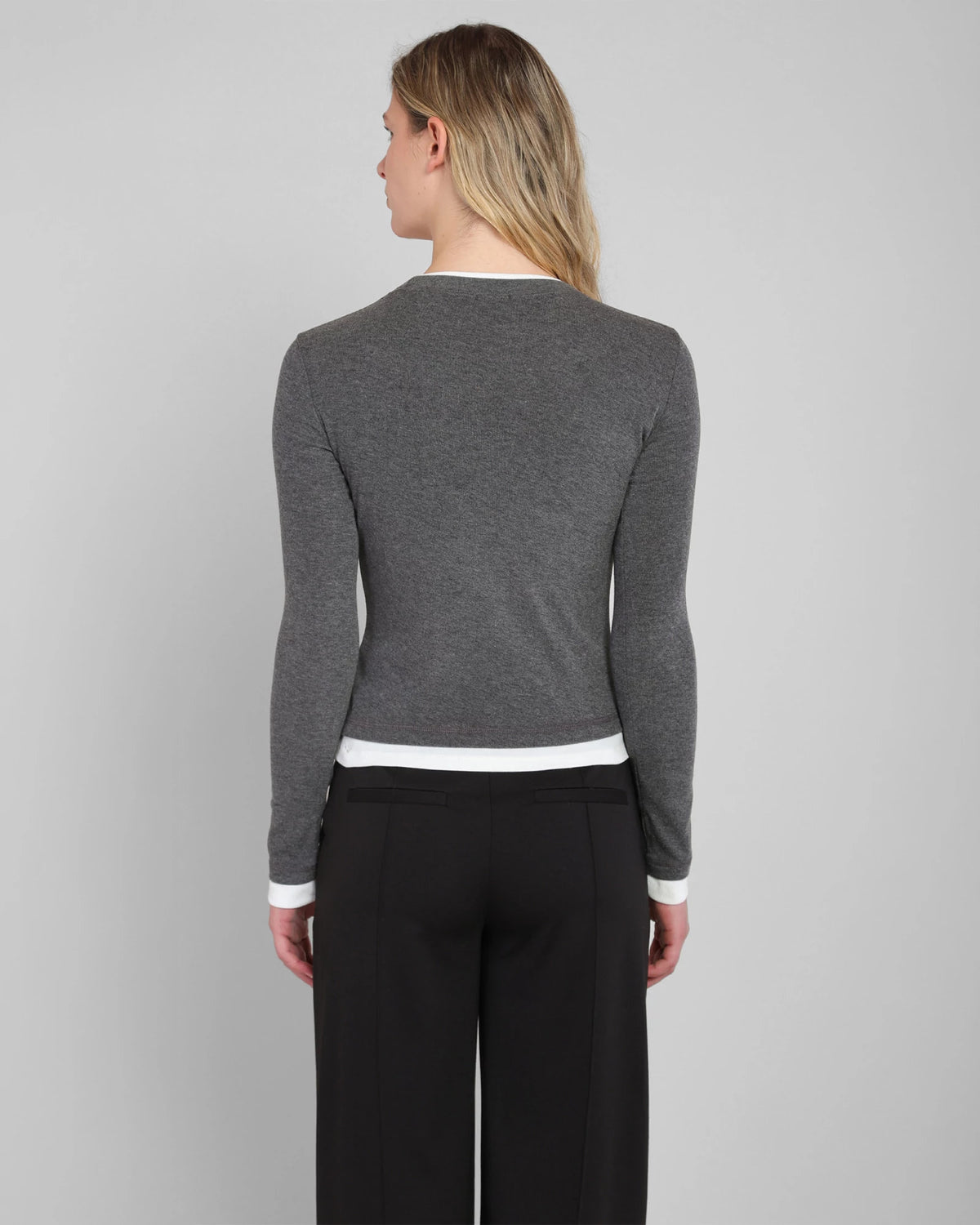 Charcoal Heather $|& Room 34 Layered Look Long Sleeve Top - Hanger Side