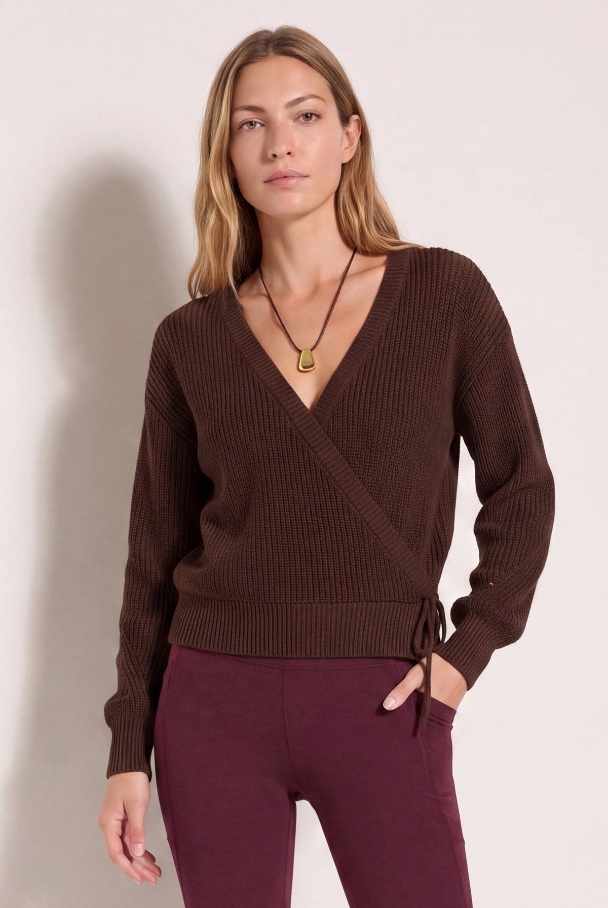 Walnut $|& Interval Surplice Wrap Sweater - SOF Front