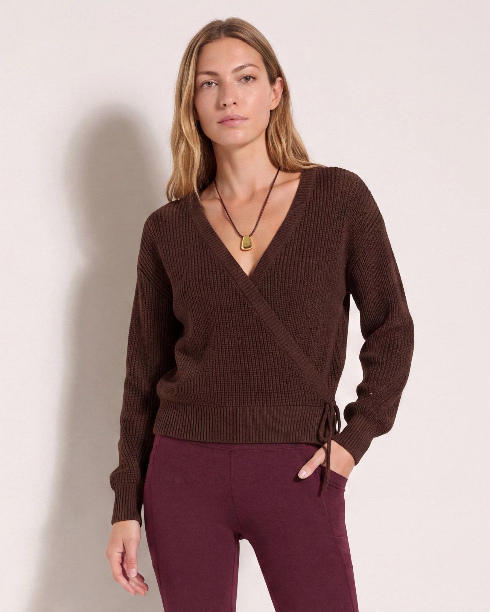 Walnut $|& Interval Surplice Wrap Sweater - SOF Front