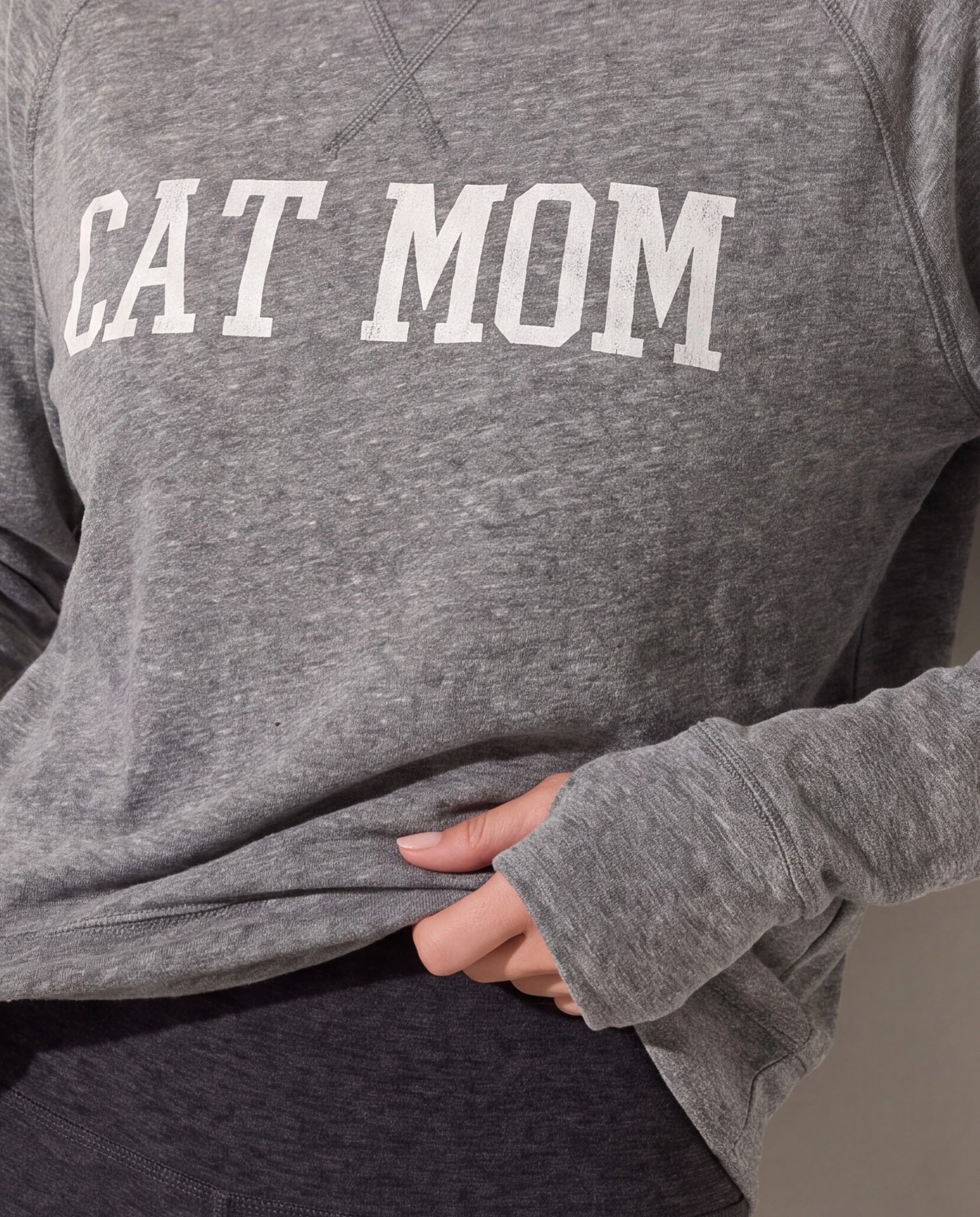 Heather Grey $|& Interval Cat Mom Graphic Sweatshirt - SOF Full Front