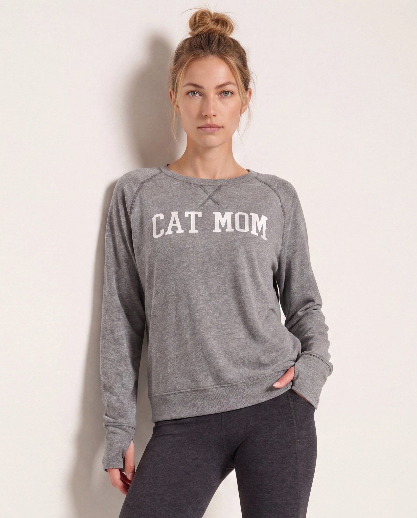 Heather Grey $|& Interval Cat Mom Graphic Sweatshirt - SOF Front