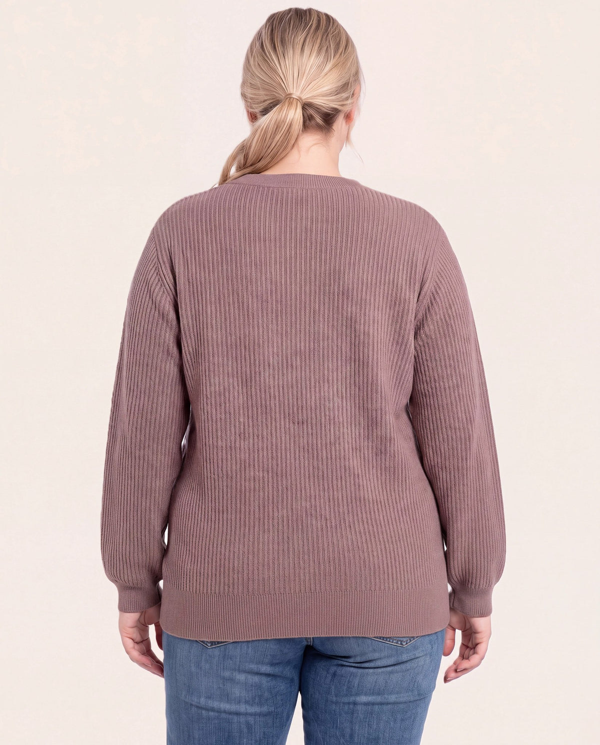 Mocha $|& Staccato Textured Crew Neck Balloon Sleeve Pullover Sweater - Hanger Side