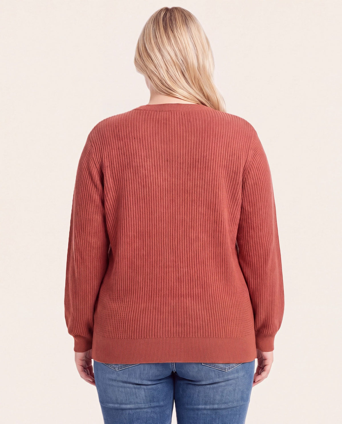 Rust $|& Staccato Textured Crew Neck Balloon Sleeve Pullover Sweater - Hanger Side