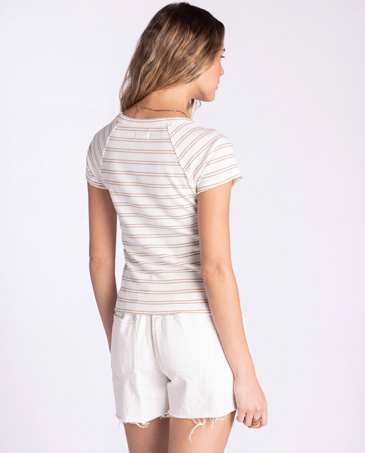 Taupe White $|& Thread & Supply Adina Stripe Top - Hanger Side