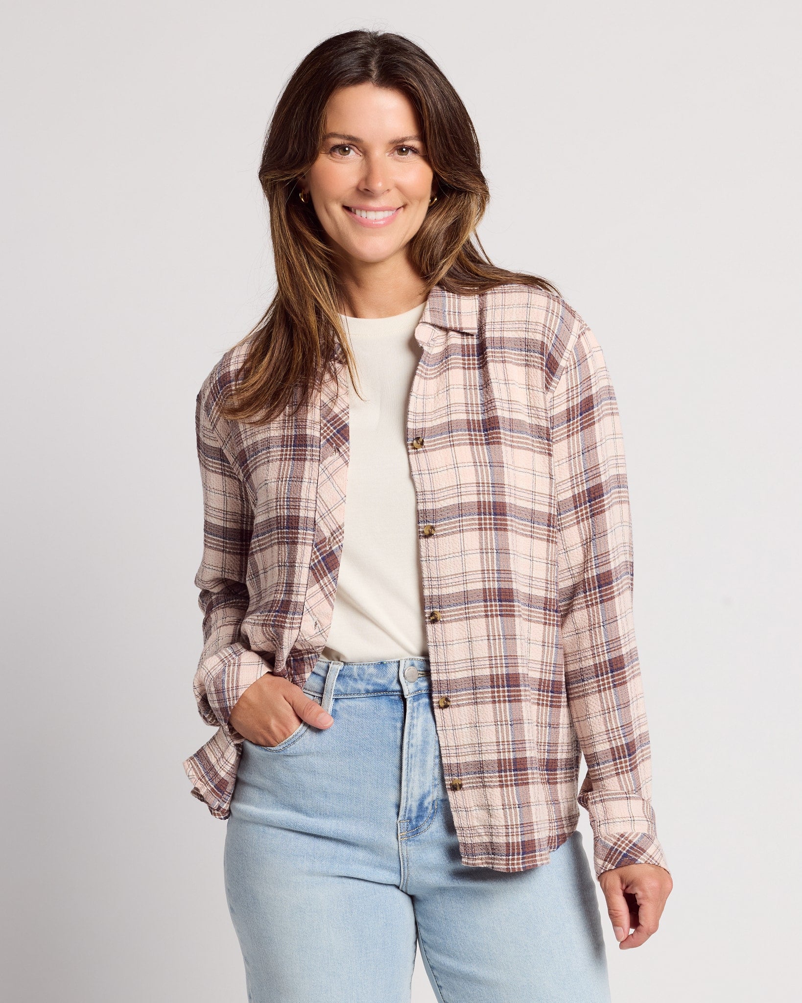 Blush Brown Multi Plaid $|& Thread & Supply Daphne Plaid Shirt - SOF Front