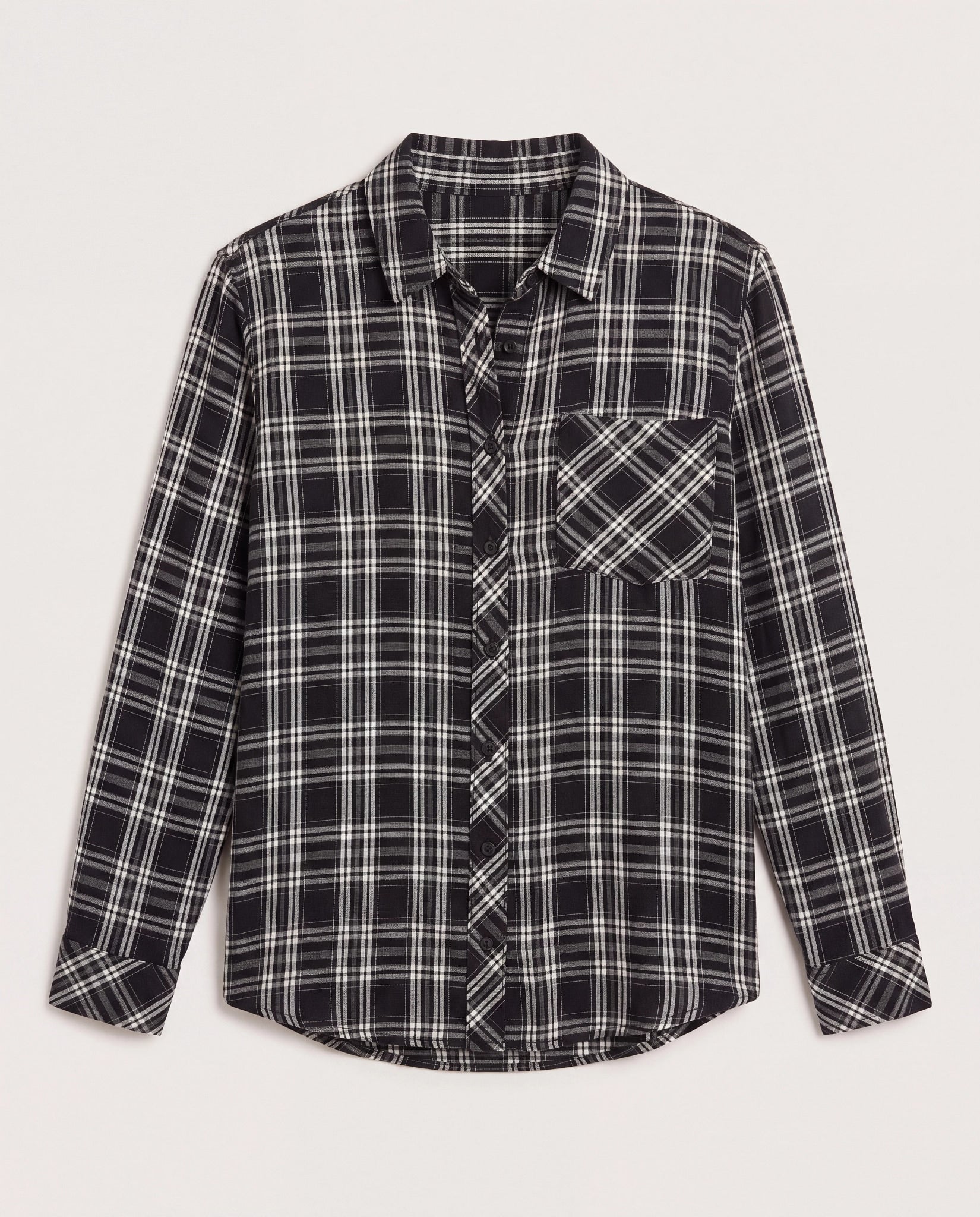 Black Grey Plaid $|& Thread & Supply Radcliffe Plaid Shirt - Hanger Detail