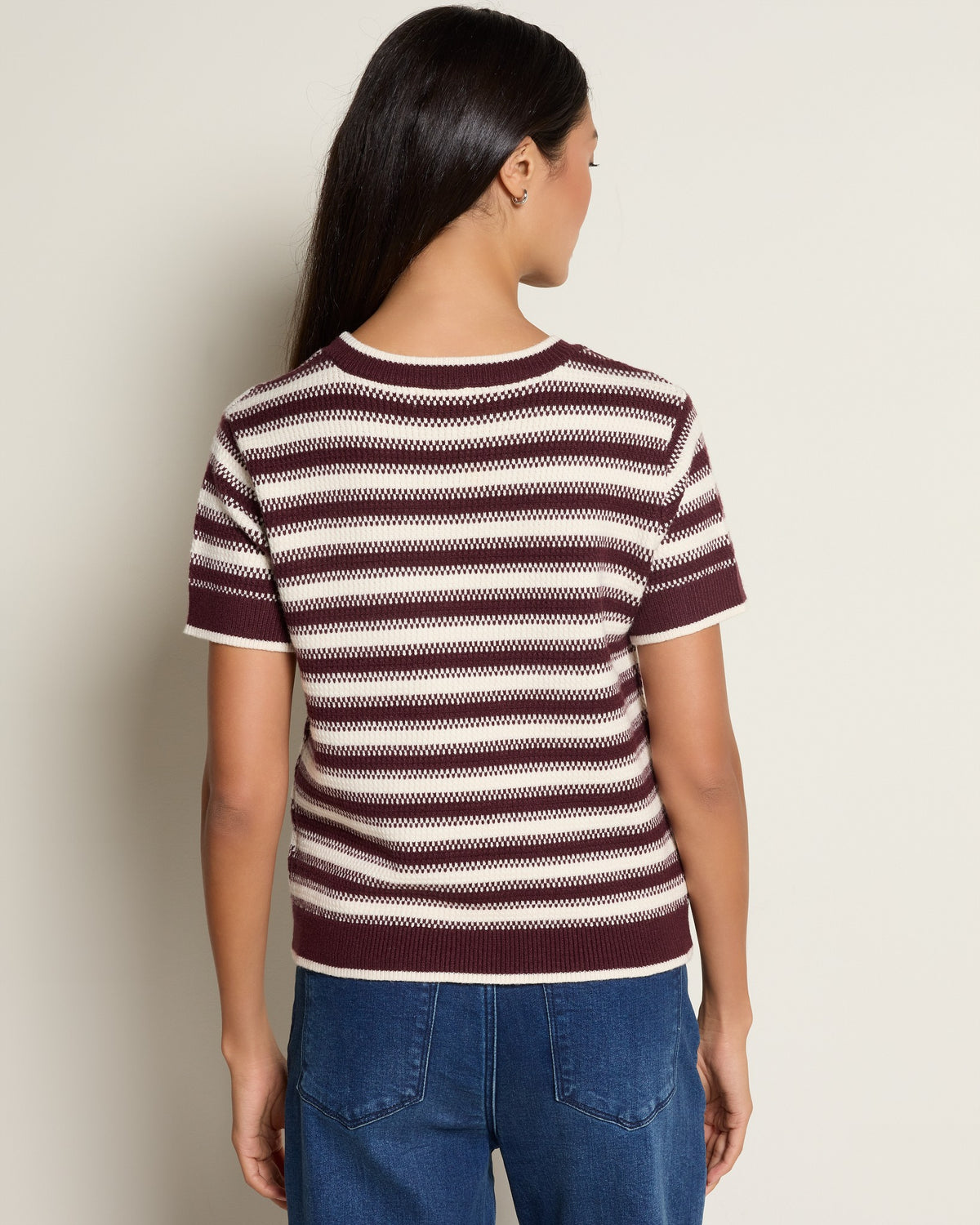 Cream Maroon Stripe $|& Thread & Supply Welles Sweater Knit Top - SOF Back