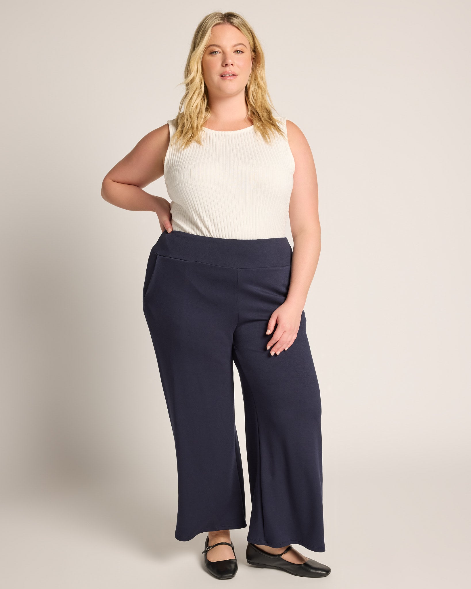 Navy $|& W. by Wantable Scuba Knit Wide Leg Pant - UGC On Fig