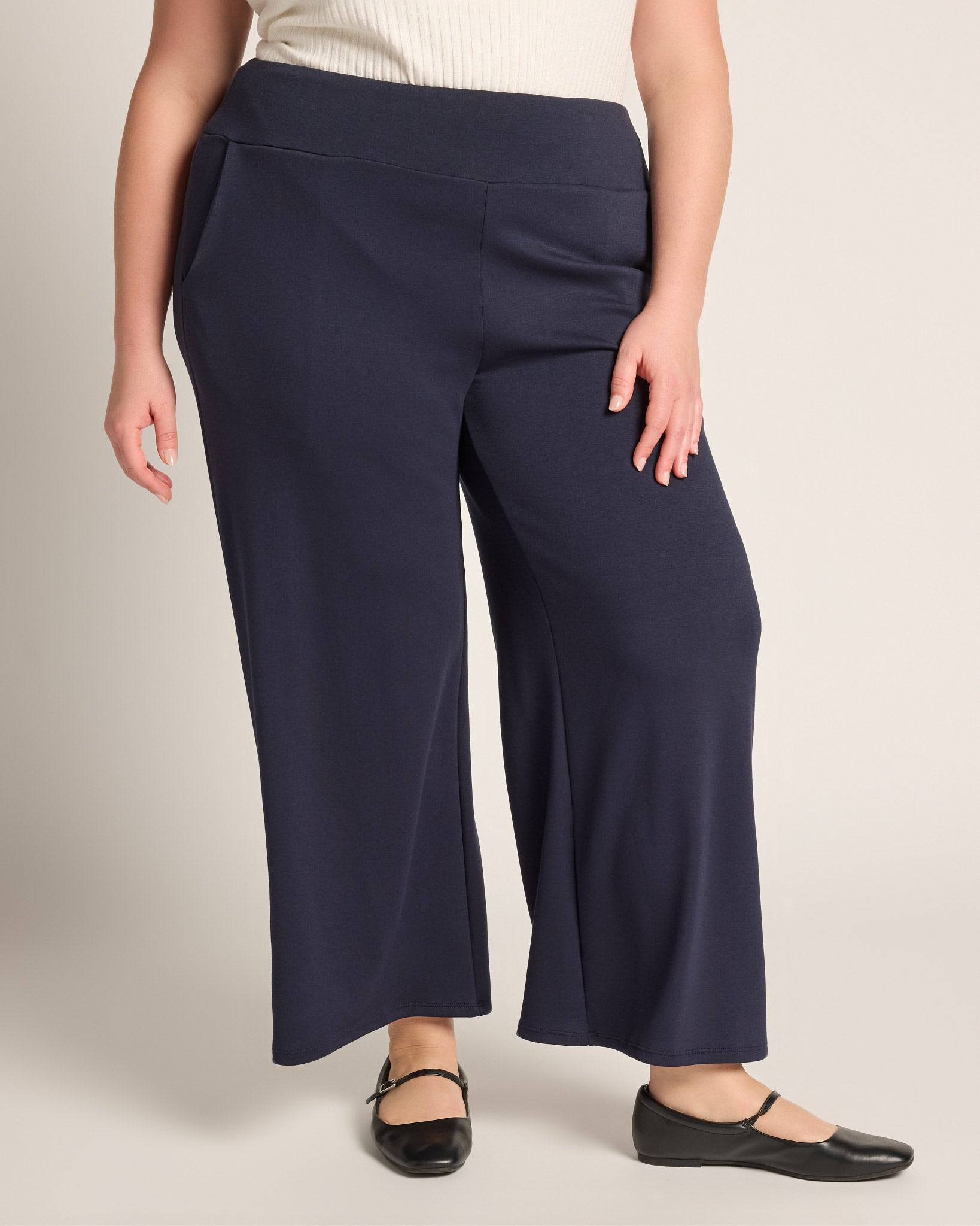 Navy $|& W. by Wantable Scuba Knit Wide Leg Pant - SOF Front