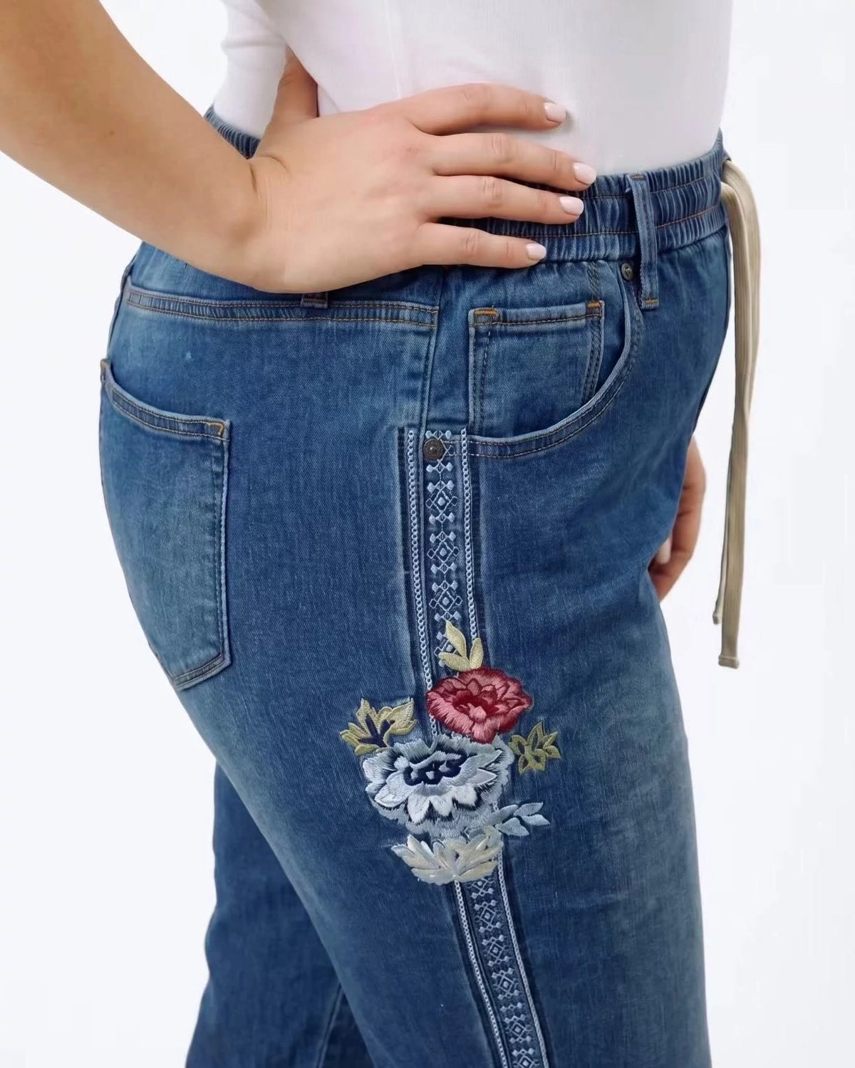 Medium Wash $|& N2C Not Too Casual Embroidered Soft Denim - Hanger Front