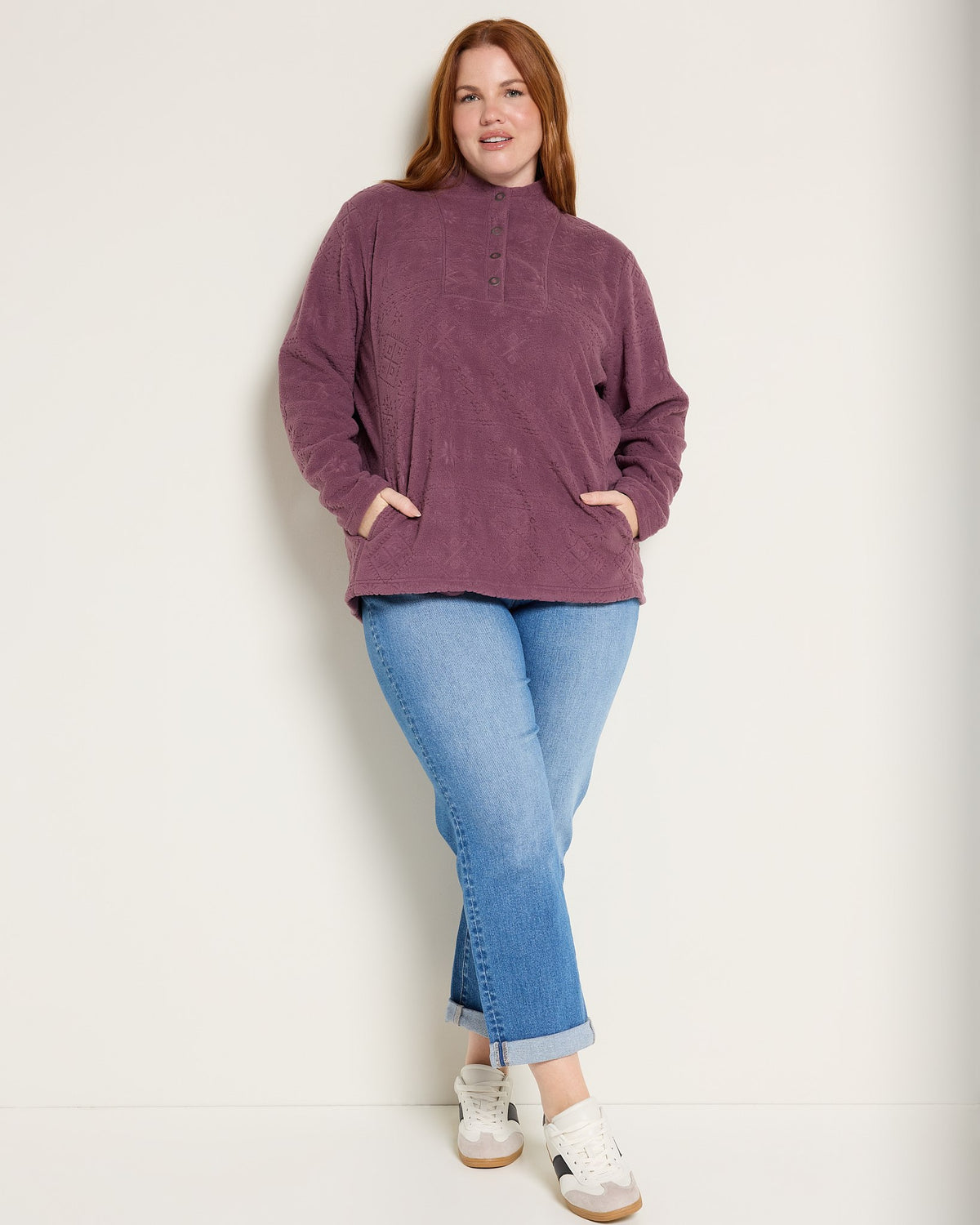 Rose Taupe $|& N2C Not Too Casual Fireside Textured Fleece Pullover - UGC On Fig