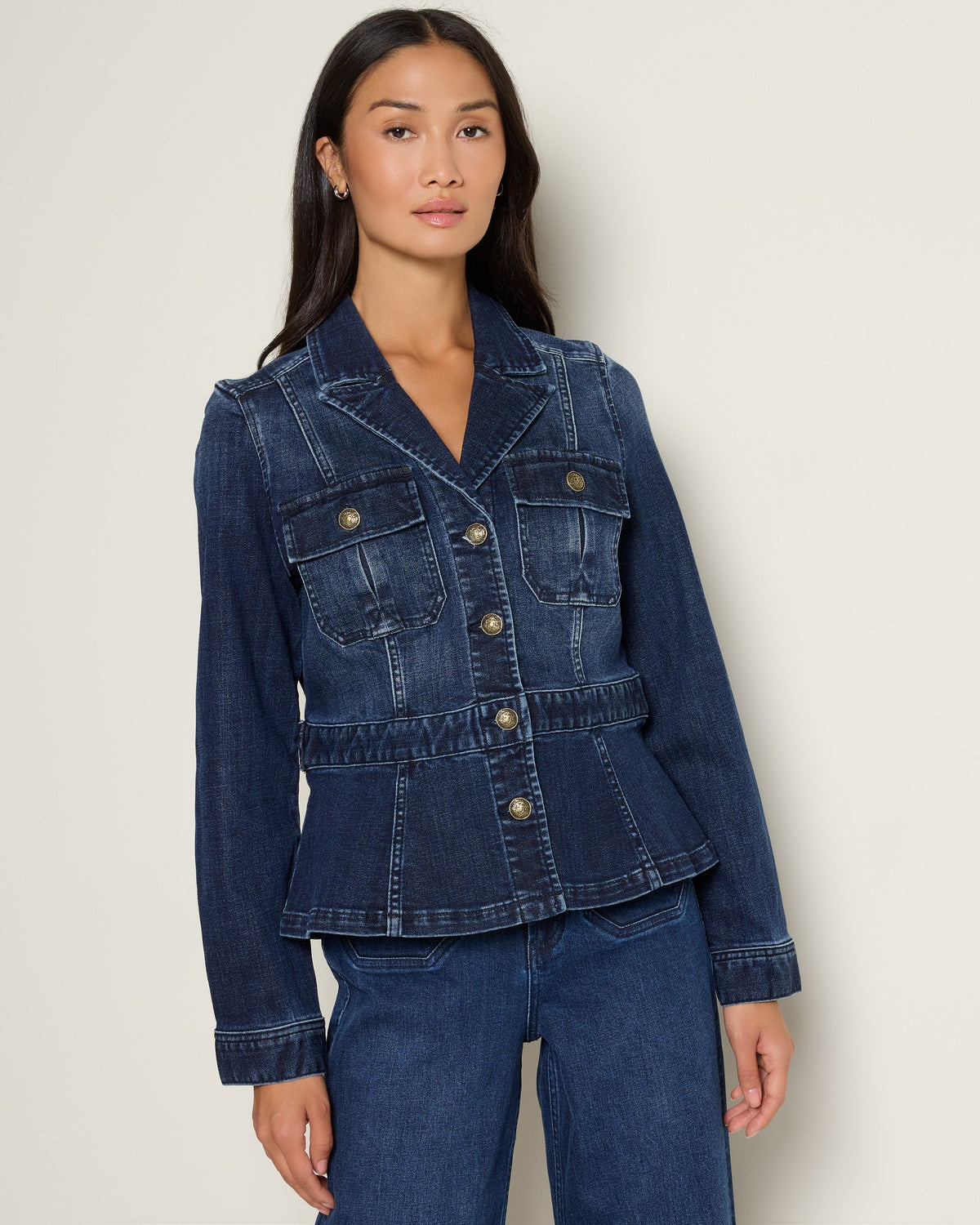 Strasbourg $|& Liverpool Peplum Denim Jacket - SOF Front