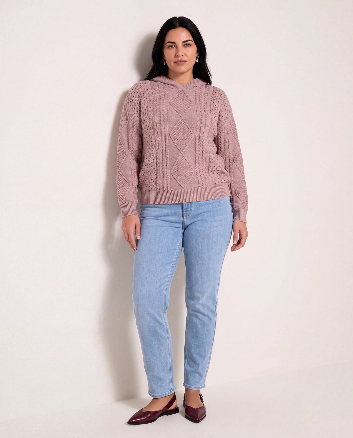 Mink $|& Herizon Traverse Cable Knit Hoodie - SOF Detail