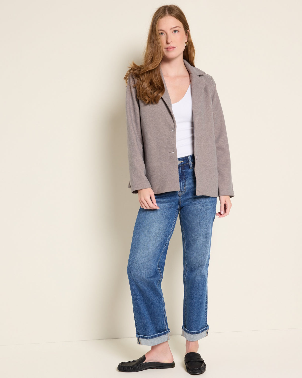 Heather Taupe $|& Citrus Isabella Sweater Knit Blazer - UGC On Fig