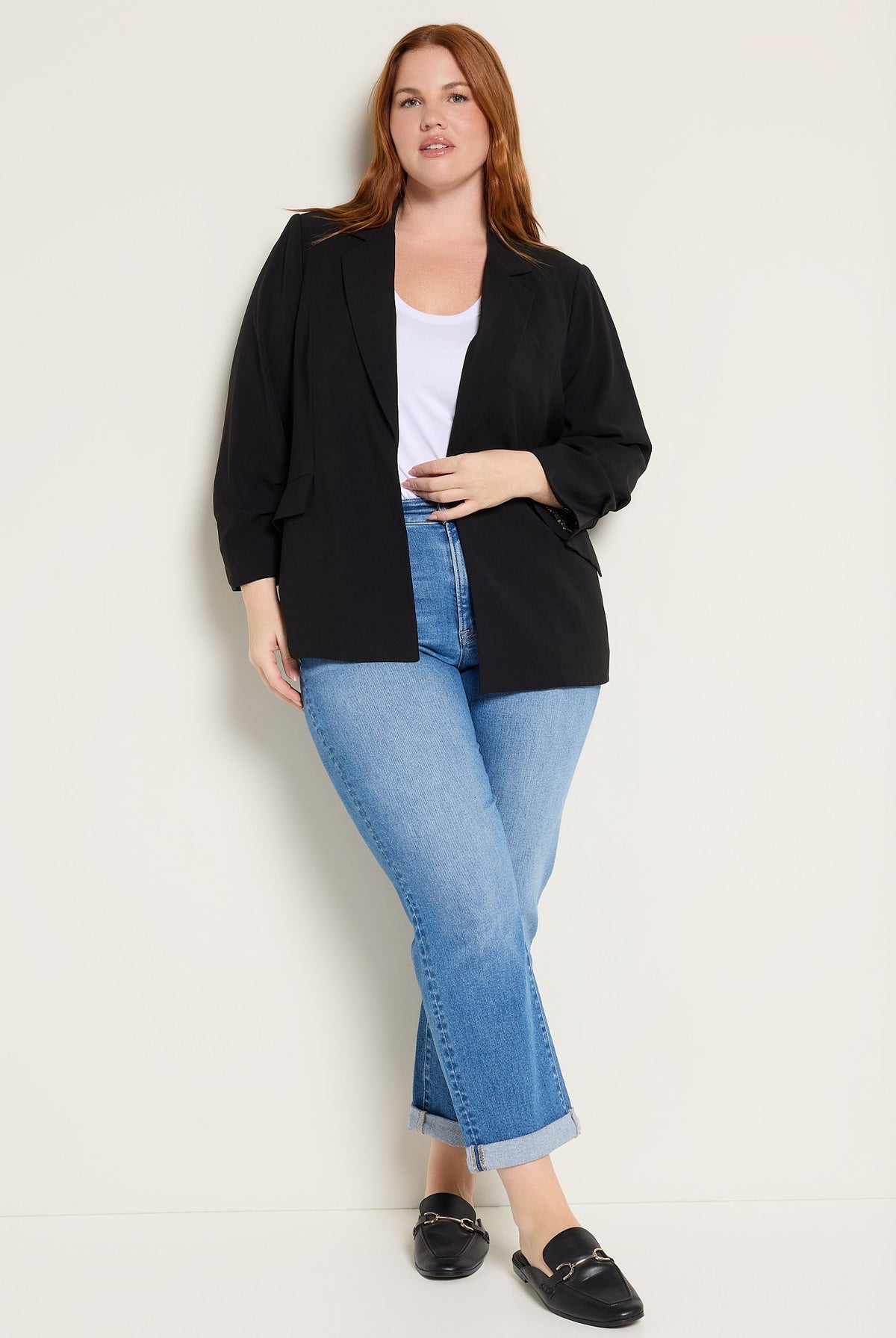 Black $|& Skies Are Blue Recycled Shirred Sleeve Blazer - UGC On Fig