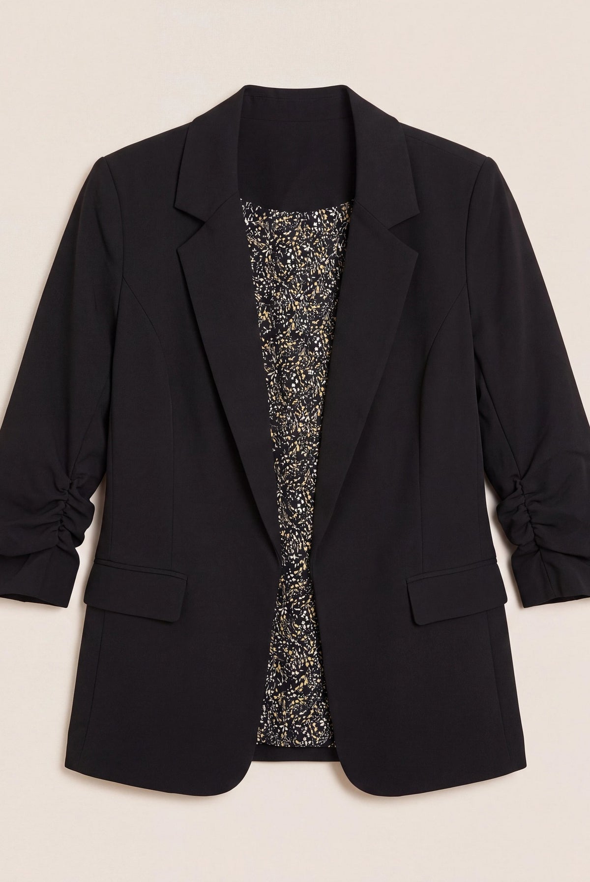 Black $|& Skies Are Blue Recycled Shirred Sleeve Blazer - Hanger Detail