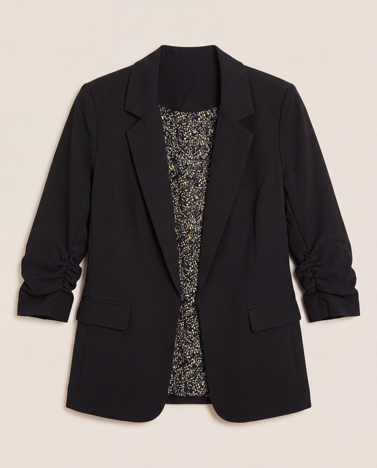 Black $|& Skies Are Blue Recycled Shirred Sleeve Blazer - Hanger Detail