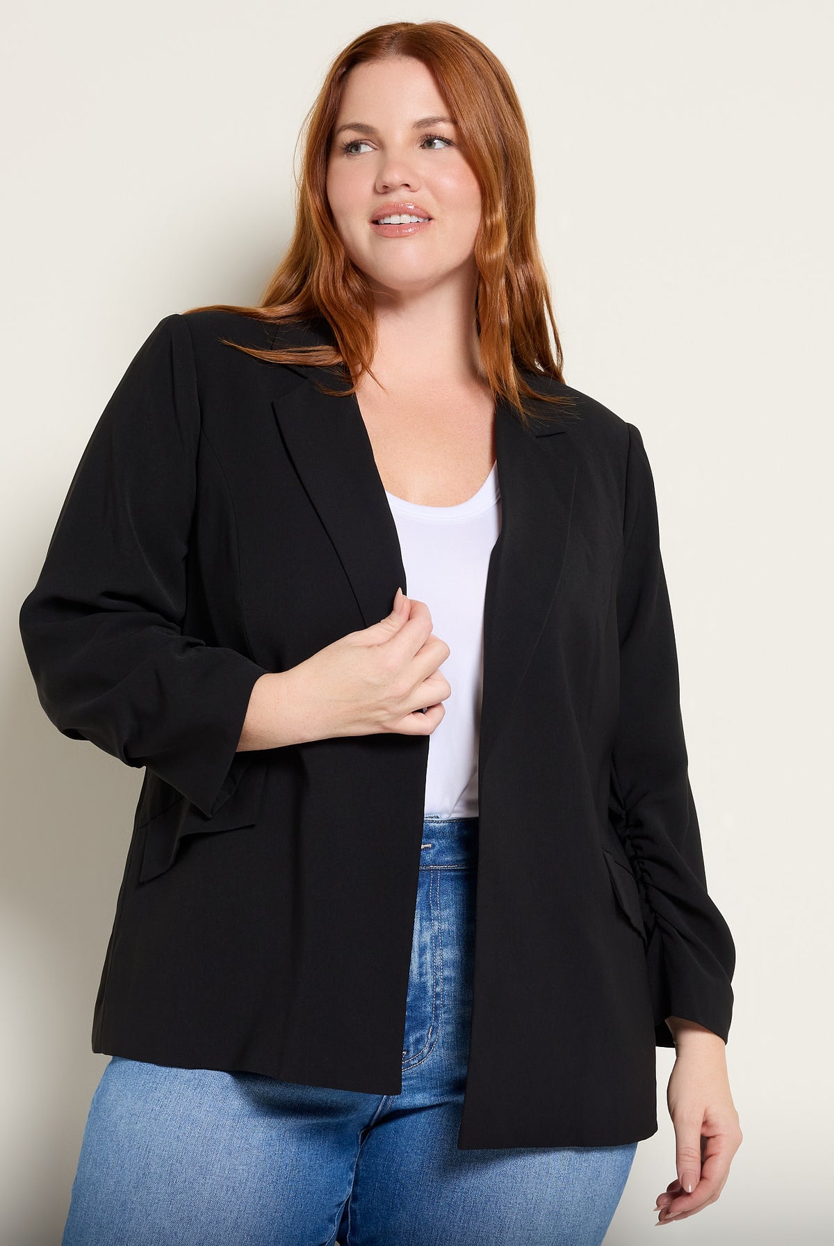 Black $|& Skies Are Blue Recycled Shirred Sleeve Blazer - SOF Front