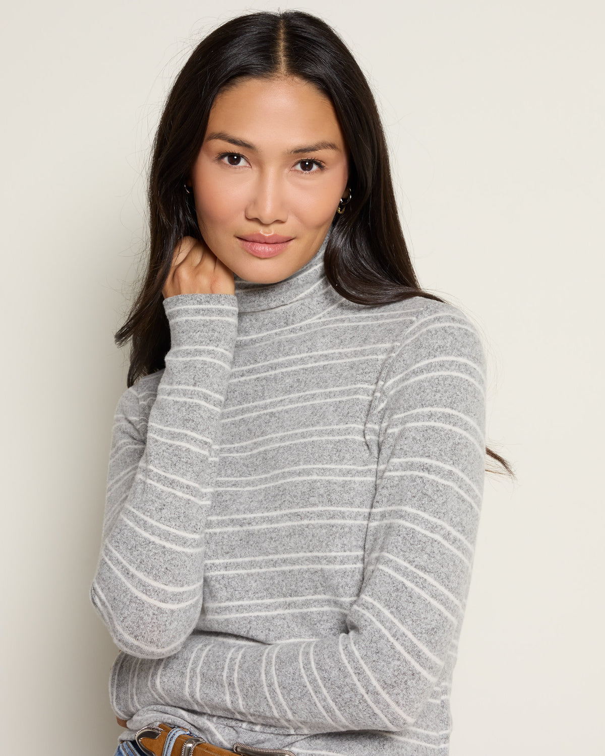 Heather Grey White $|& SEAS Elena Long Sleeve Turtleneck Top - SOF Full Front