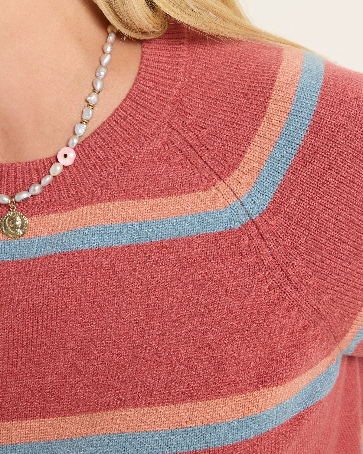 Red Earth Stripe $|& SEAS Amelie Raglan Sweater Top - VOF Front